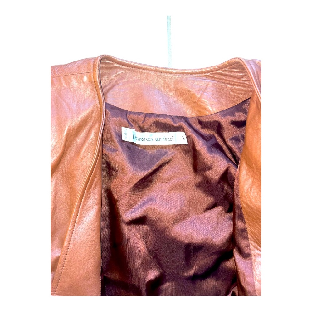 Brown Leather Skirt Set with Black Waist Panel - Picture 5 of 12
